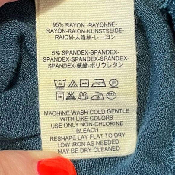 FREE PEOPLE Long Sleeve Turtleneck Bell Sleeve Top Teal Women’s Size Medium - Picture 6 of 6